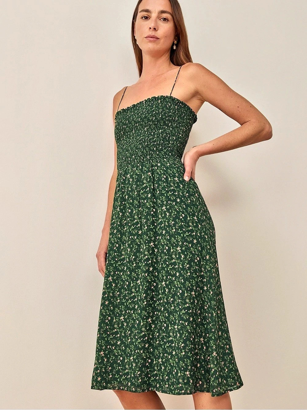 Reformation Twilight Dress Floral Midi Green & Pink